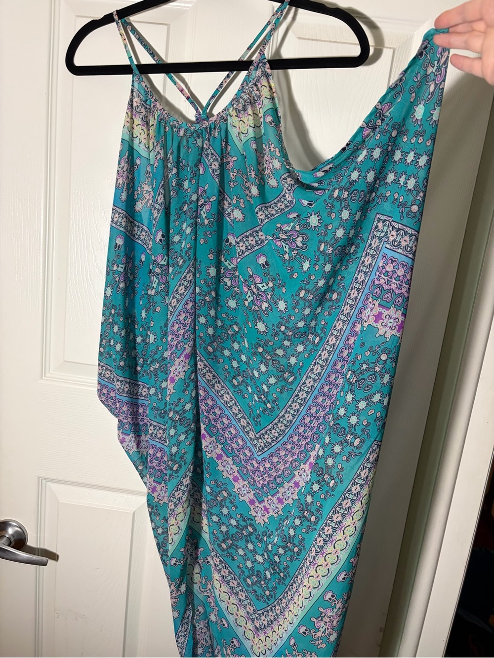 Forever 21 Teal Paisley Spaghetti-Strap Swim Coverup with Lavender Accents